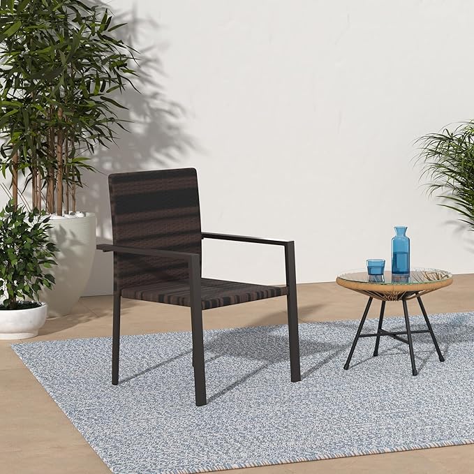 Best Choice Products Set of 2 Stackable Outdoor Wicker Dining Chairs All-Weather Firepit Armchair w/Armrests, Steel Frame for Patio, Deck, Garden, Yard - Brown - Image 2