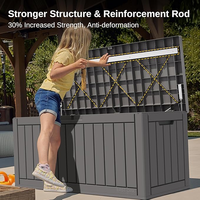 EAST OAK Outdoor Storage Box, 90 Gallon Deck Box, Waterproof Resin Storage Bin for Patio Cushions, Gardening Tools, Lockable, UV Resistant, Grey - Image 4