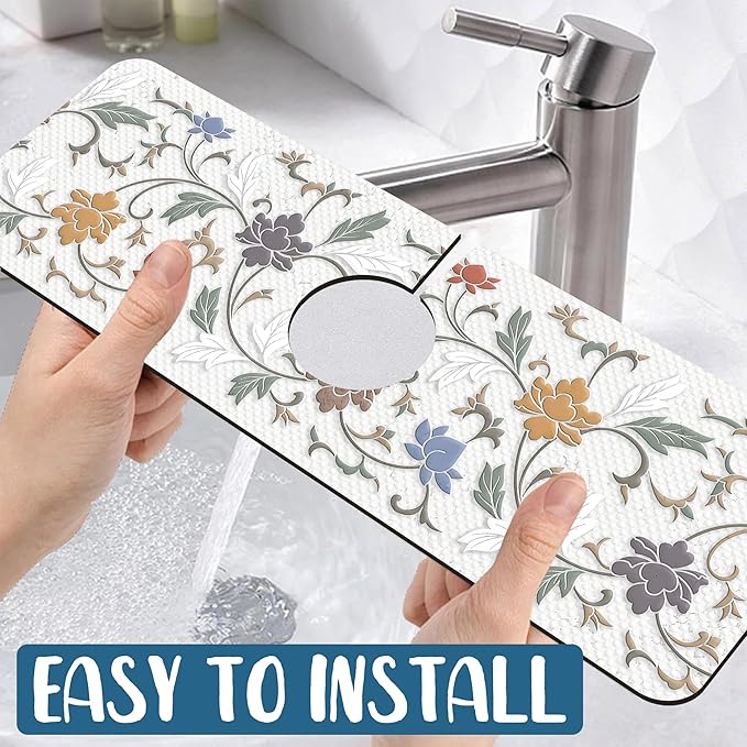 Art Ceramic Texture Sink Splash Guard Ceramic Flowers Faucet Absorbing Mat Fast - Image 5