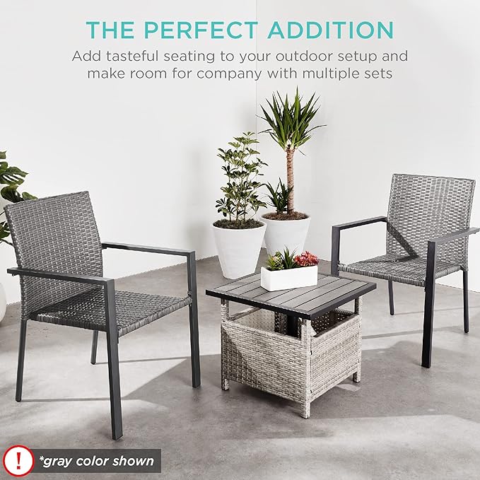 Best Choice Products Set of 2 Stackable Outdoor Wicker Dining Chairs All-Weather Firepit Armchair w/Armrests, Steel Frame for Patio, Deck, Garden, Yard - Brown - Image 7