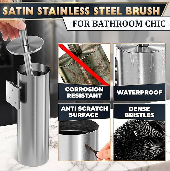 Silver Modern Toilet Brush and Holder Set - Image 3