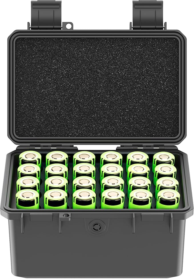 KIWIFOTOS 24 Slots 21700/20700 Battery Storage Case IP67 Waterproof Hard Case by KIWIFOTOS