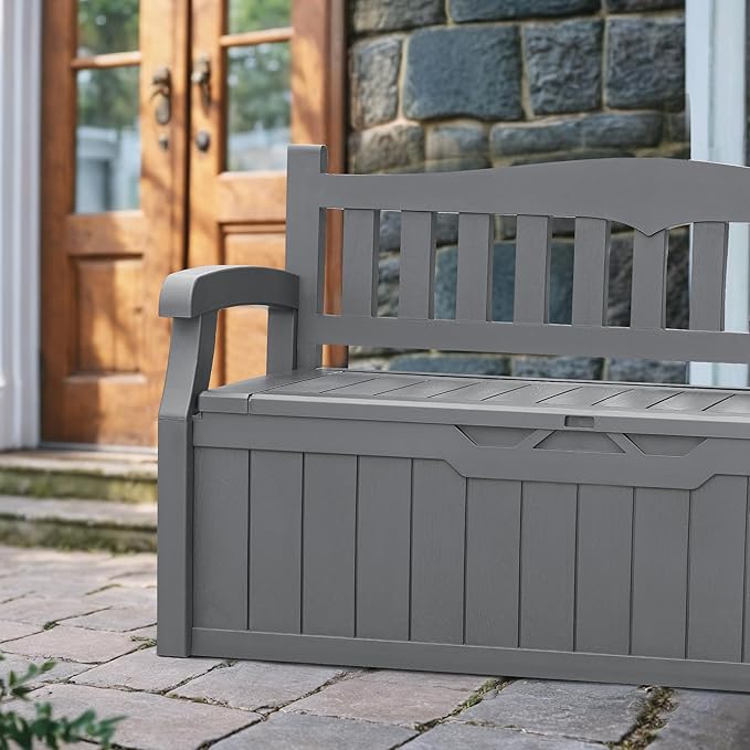 Devoko 80 Gallon Storage Bench Deck Box Lockable for Patio Furniture, Garden Decor and Outdoor Seating for Cushions, Garden Tools and Pool Supplies (Grey) - Image 4