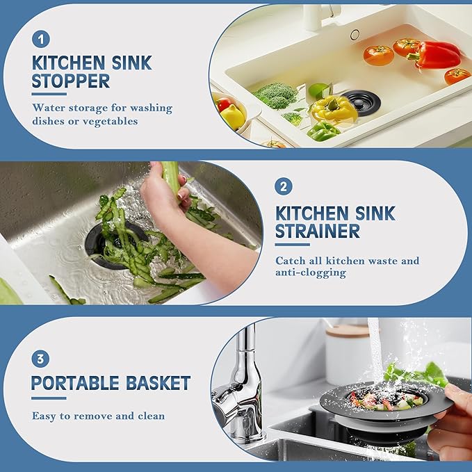 Kitchen Sink Drain Strainer 2 Pack, 304 Stainless Steel Pop Up Sink Stopper - Image 6