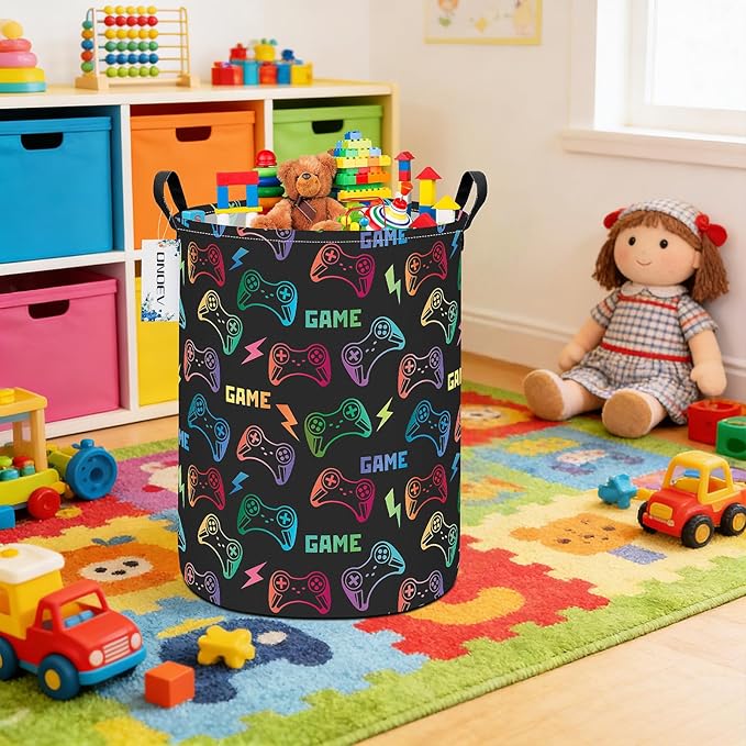Round Foldable Handle Storage Basket toys Organization Bin Versatile Clothes - Image 6