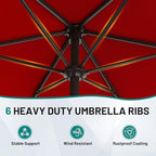 AreShark 7.5FT Patio Umbrella Table Market Umbrella with 6 Sturdy Ribs, Button Tilt/Crank Heavy-Duty Round Outdoor Umbrellas for Garden, Deck, Backyard,and Pool, Red - Image 3