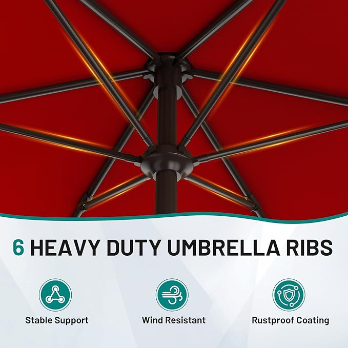AreShark 7.5FT Patio Umbrella Table Market Umbrella with 6 Sturdy Ribs, Button Tilt/Crank Heavy-Duty Round Outdoor Umbrellas for Garden, Deck, Backyard,and Pool, Red - Image 3