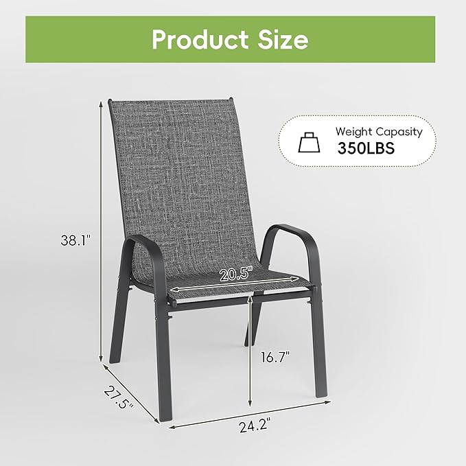 Patio Chairs Set of 6, Stackable Outdoor Dining Chairs for All Weather, Metal Modern Outside Furniture Chair for Pool Side, Garden, Backyard Deck, Dark Grey - Image 3