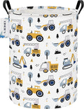 Round Foldable Laundry Hamper Kids Forest Vehicles Excavator Boys Gift Basket by ONOEV