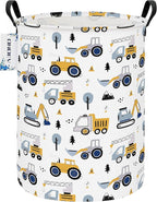 Round Foldable Laundry Hamper Kids Forest Vehicles Excavator Boys Gift Basket by ONOEV