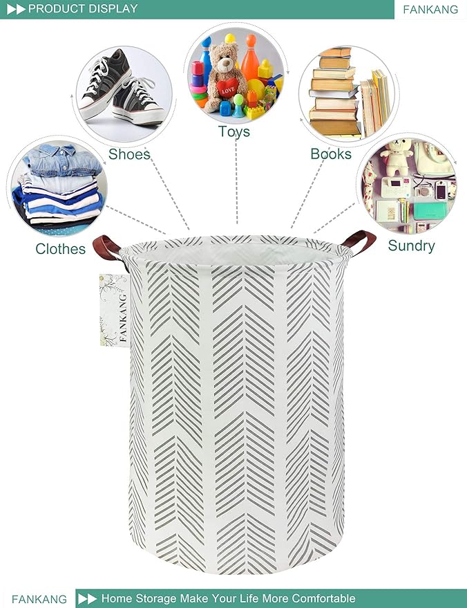 FANKANG Storage Basket, Nursery Hamper Canvas Laundry Basket Foldable - Image 7