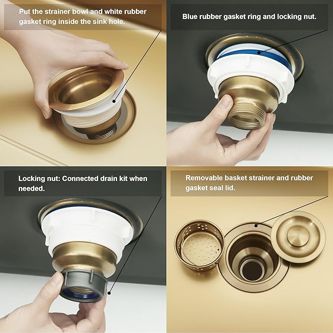 LQS Kitchen Sink Drain Strainer Assembly, Sink Drain 304 Stainless Steel - Image 4