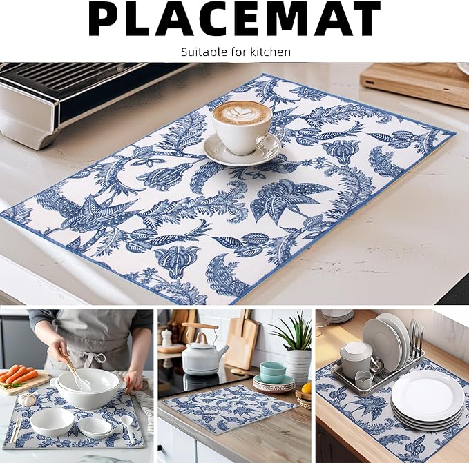 2 Pack XXL 17" x 24" Blue and White Porcelain Dish Drying Mat - Image 4