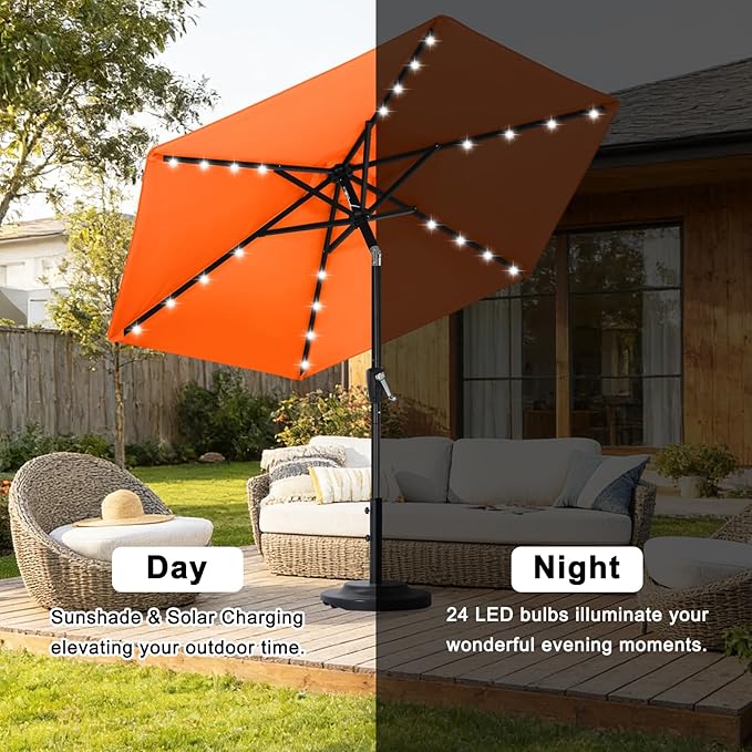 ABCCANOPY Durable Solar Led Patio Umbrellas with 32LED Lights 7.5FT (Orange) - Image 4