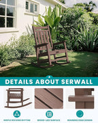 SERWALL Oversized Outdoor Rocking Chair Set of 4, HDPE Rocker for Adults, Patio Rocking Chairs for Porch, Coffee - Image 4