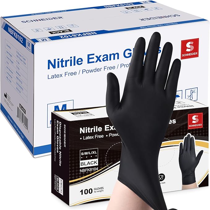 Schneider Black Nitrile Exam Gloves, 5 Mil Disposable Gloves, Latex Free & by Schneider