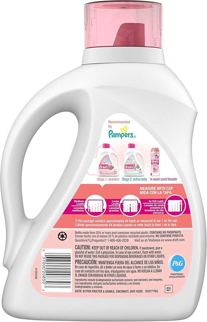 Dreft Stage 1: Newborn Hypoallergenic Liquid Baby Laundry Detergent, Natural - Image 2