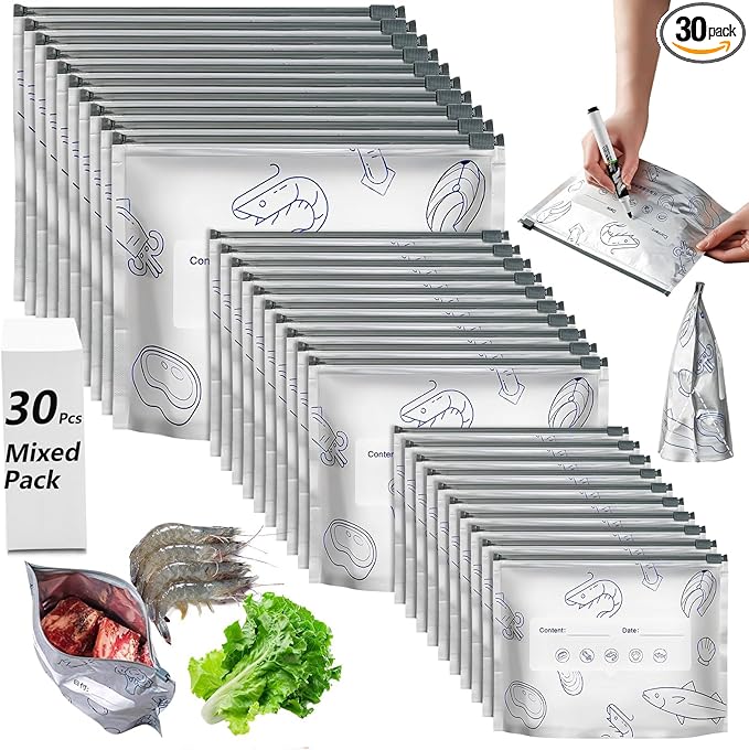 30 Pcs Reusable Mylar Bags for Food Storage, Waterproof Aluminum Foil Stand Up by Unknown