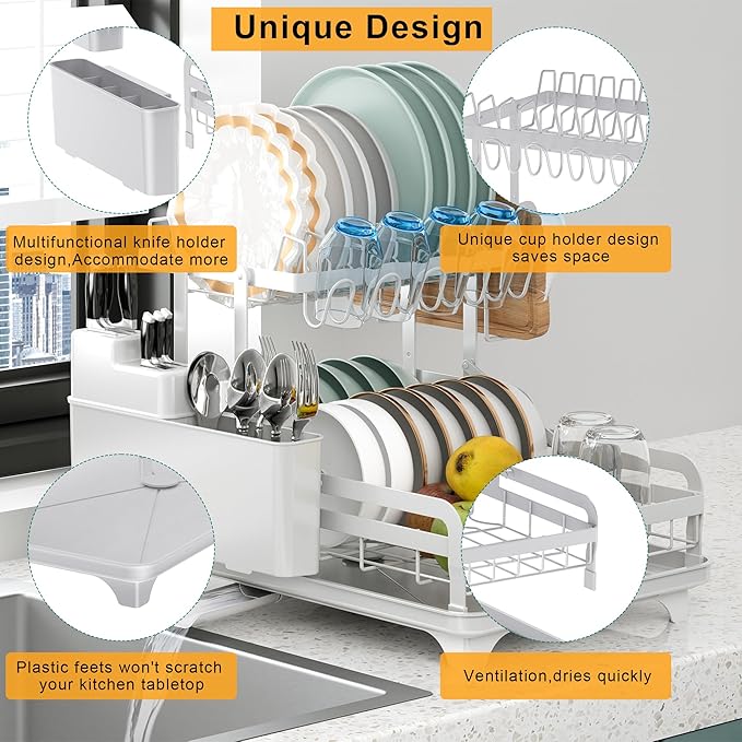 Dish Drying Rack Without Installation 2 Tier Metal Dish Racks - Image 4