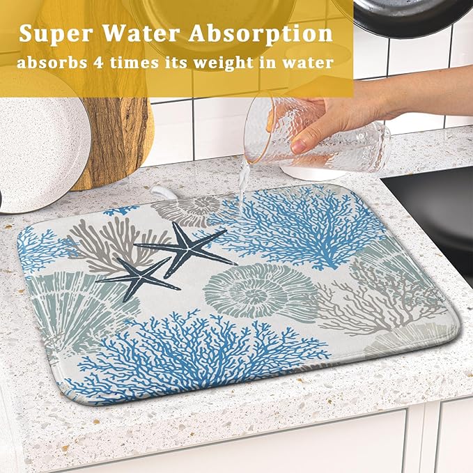 Coastal Blue Gray Dish Drying Pad 16 x 18 Inch - Image 7