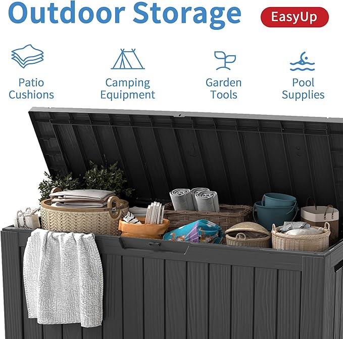 EasyUp 85 Gallon Outdoor Storage Box, Resin Waterproof UV-Resistant Deck Box, Reinforced Stability for Patio, Garden, and Poolside, Striped Black - Image 4
