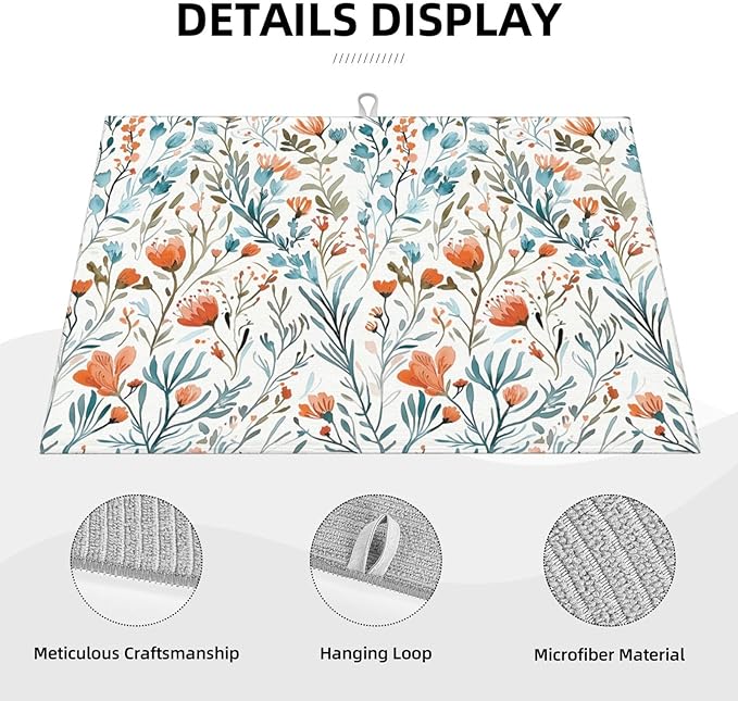 Burnt Orange Teal Floral Dish Drying Mats - Image 6