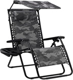 Best Choice Products Folding Zero Gravity Outdoor Recliner Patio Lounge Chair w/Adjustable Canopy Shade, Headrest, Side Accessory Tray, Textilene Mesh - Camouflage by BestChoiceProducts