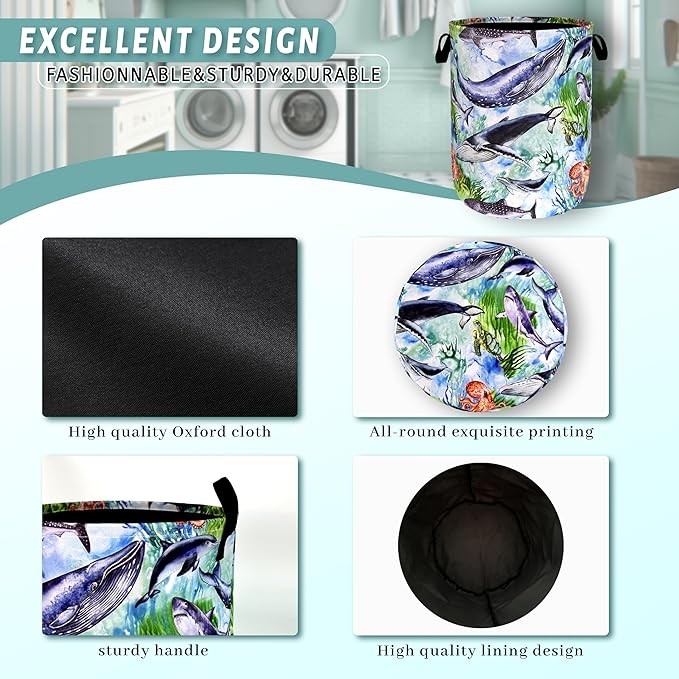 Colorful Whale Laundry Hamper Cute Ocean Octopus Laundry Basket - Image 4