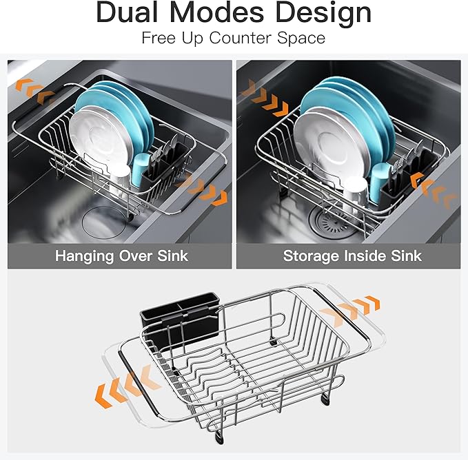 Apartment RV Small Dish Drainer Drying Rack Over The Sink In Stainless Steel - Image 2