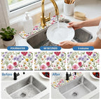 2 Pcs Kitchen Sink Splash Guard Faucet Mats Colorful Watercolor Flowers and - Image 5