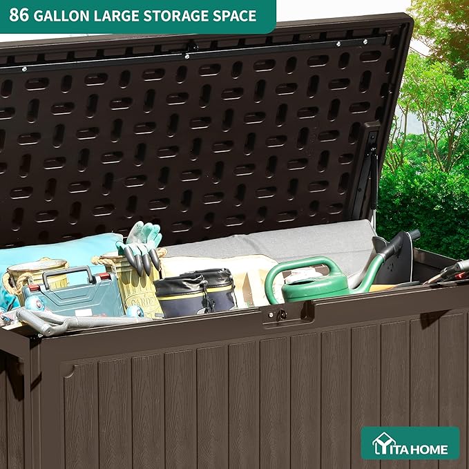 YITAHOME 90 Gallon Large Deck Box with Side Handles, Outdoor Double-Wall Storage for Patio Furniture Cushions, Garden Pool Accessories, Waterproof & Lockable - Image 3