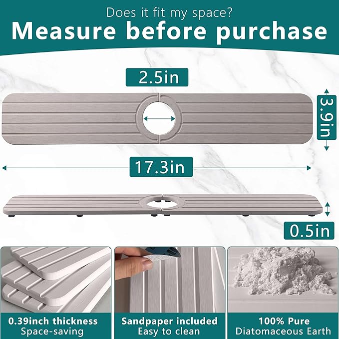 Drying Stone Faucet Mat for Kitchen Sink, Diatomite Faucet Handle Drip Catcher - Image 3