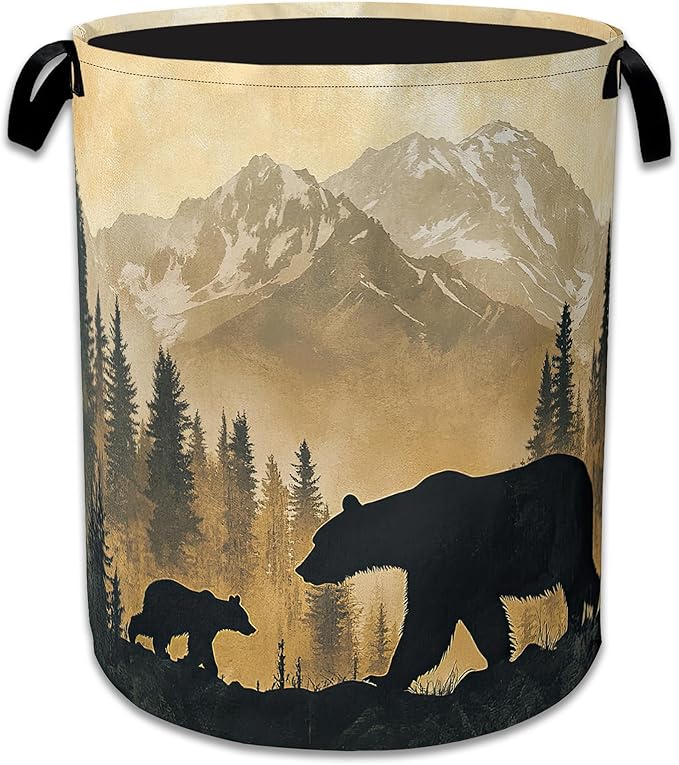Bear Laundry Basket, Oxford Cloth Golden Mountain Forest Laundry Hamper by Unknown