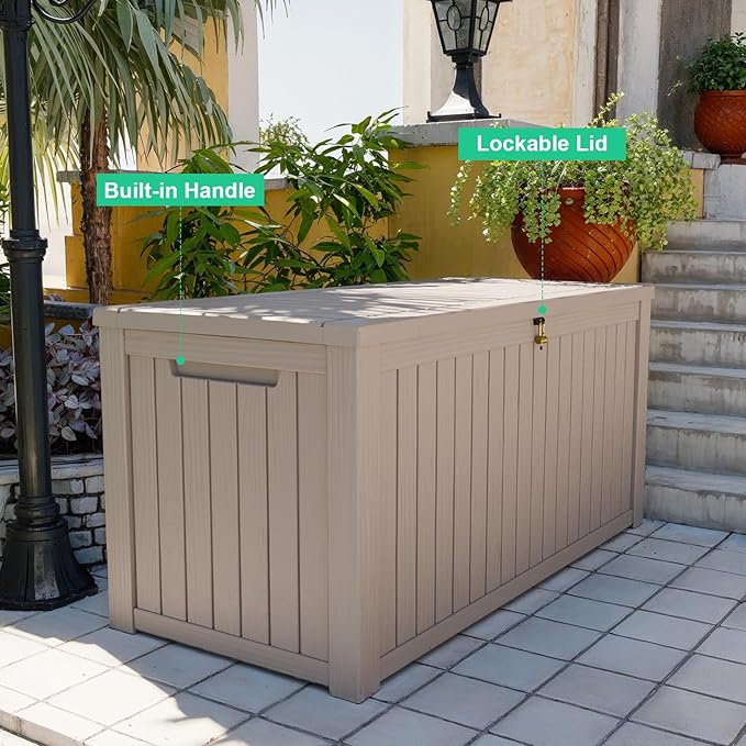200 Gallon Resin Deck Box, Lockable Patio Outdoor Storage Box for Furniture, Garden Tools and Tools Storage, Waterproof Outside Storage Boxes - Grey - Image 4