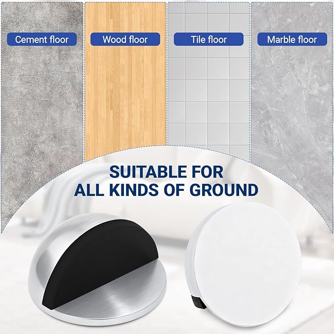 Self Adhesive Door Stoppers, Stainless Steel No Drill Rubber Floor Door Stop - Image 4