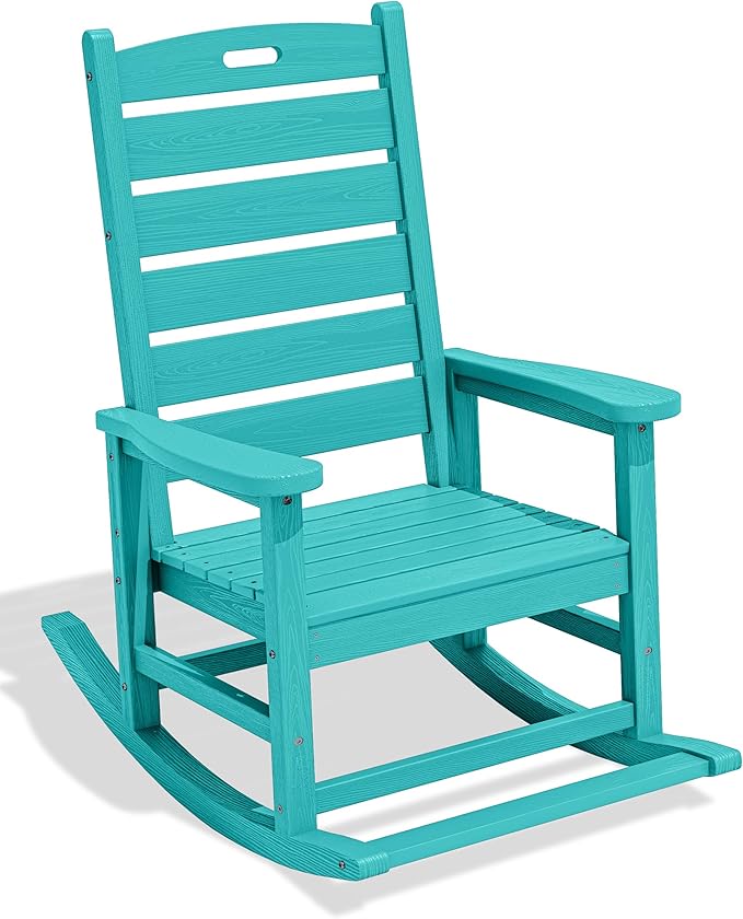 SERWALL Outdoor Rocking Chair, Oversized Rocking Chair with Footrest for Adults, HDPE All Weather Resistant Rocking Chairs for Patio, 350lbs Weight Capacity, Aruba by SERWALL