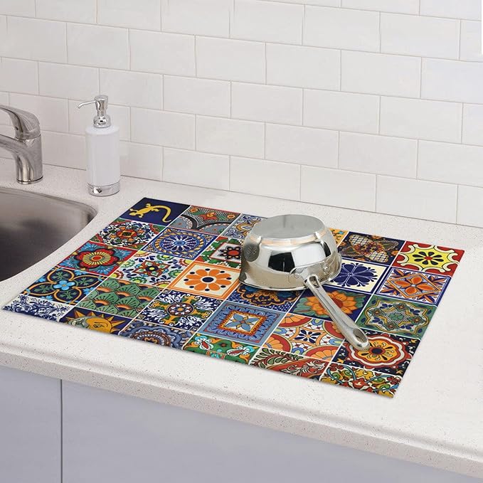 Talavera Tiles Dish Drying Mat for Kitchen Counter, 18 x 24 Inch Microfiber - Image 7