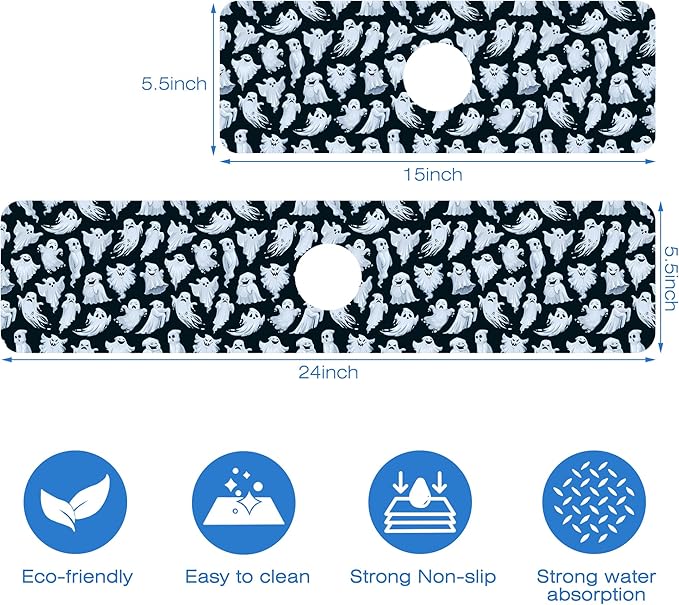 Halloween Ghost Kitchen Sink Splash Guard Mat Absorbent Fast Drying Mat Faucet - Image 3