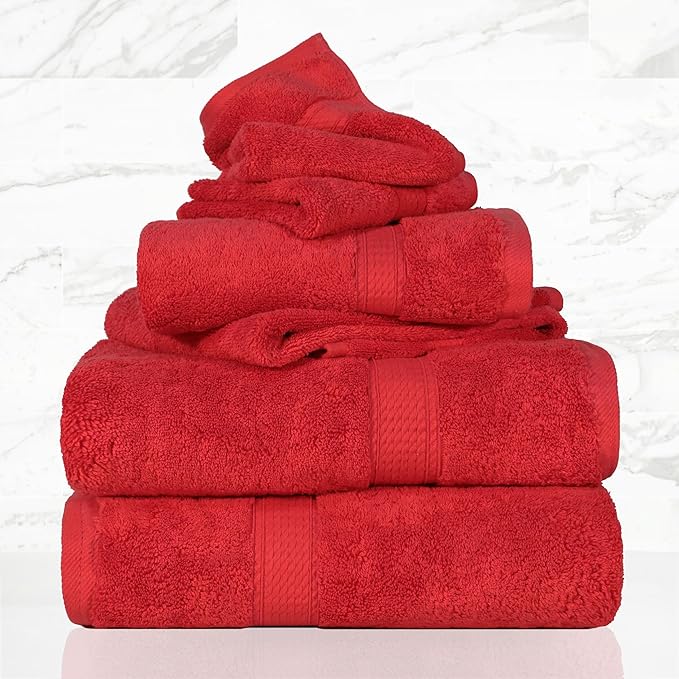 SUPERIOR Solid Egyptian Cotton Towel Set, Washcloths 13” x 13”, Hand Towels 20” - Image 2