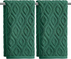 Artoid Mode 2 Pcs Dark Green 3D Diamond Grid Jacquard Hand Towels by ArtoidMode