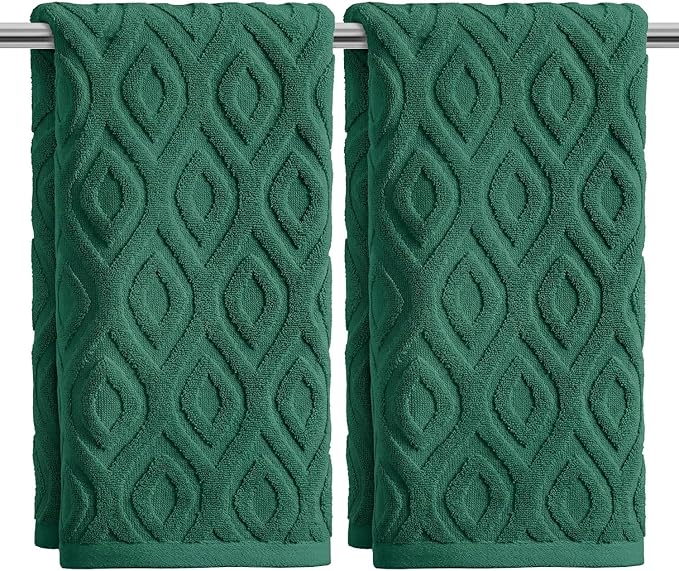 Artoid Mode 2 Pcs Dark Green 3D Diamond Grid Jacquard Hand Towels by ArtoidMode