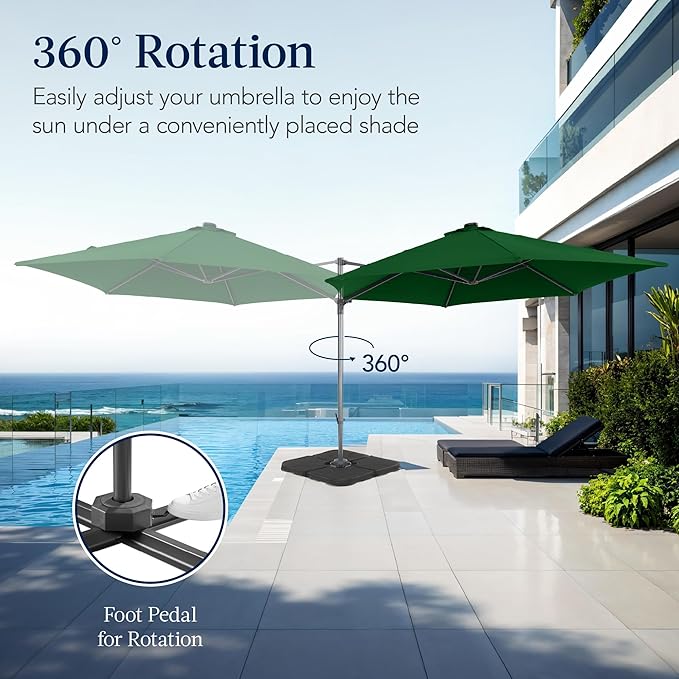 Best Choice Products 10ft Offset Cantilever Hanging Market Patio Umbrella, Smooth 360° Rotation, 8 Sturdy Ribs, Easy Adjustment - Green - Image 3