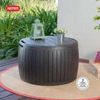 Keter Circa 37 Gallon Deck Box Organizer, Works as Ottoman Chair or Side Table, Brown – Large Resin Round Outdoor Storage and Seating for Garden, Pool, and Patio - Image 12