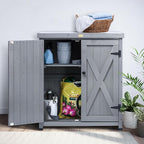 HABAU Outdoor Storage Cabinets Weatherproof for Patio, Garden Work Bench with Shelves & Metal Tabletop, Wooden Potting Table Workstation - Image 6