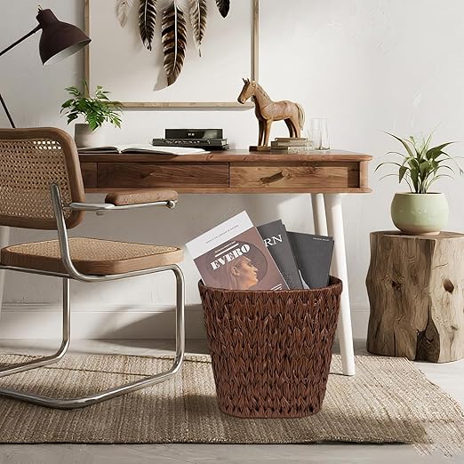 Wicker Trash Can, Waterproof Bathroom Waste Basket, Plastic Wicker Woven Waste - Image 7