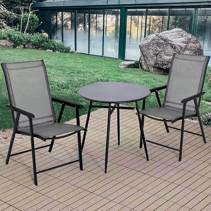 Giantex Set of 2 Patio Folding Chairs, Outdoor Chairs with Armrest, Portable Dining Chairs for Porch Camping Pool Beach Deck Lawn Garden, 2-Pack Patio Sling Chairs, Metal Frame, Grey - Image 4