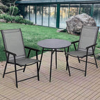 Giantex Set of 2 Patio Folding Chairs, Outdoor Chairs with Armrest, Portable Dining Chairs for Porch Camping Pool Beach Deck Lawn Garden, 2-Pack Patio Sling Chairs, Metal Frame, Grey - Image 4