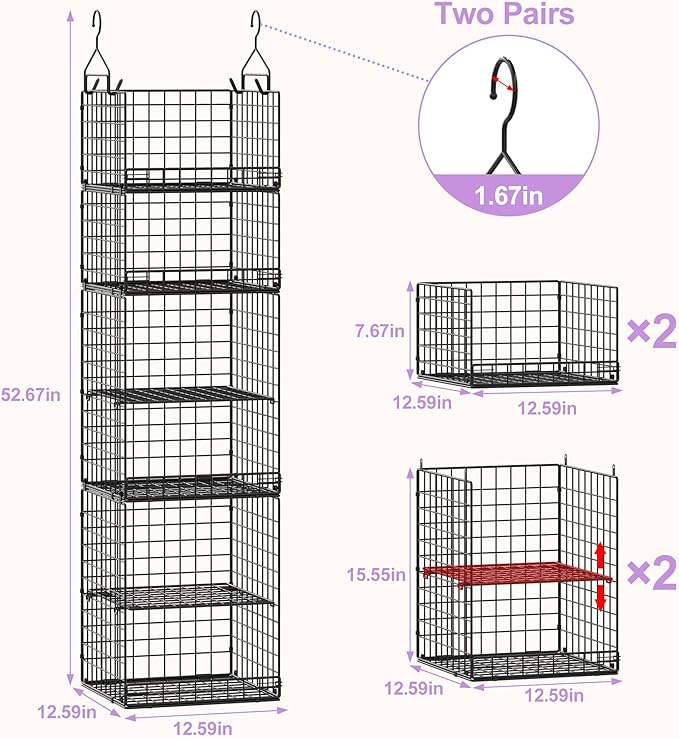 6 Tier Hanging Closet Organizers and Storage Stackable Hanging Closet Shelves - Image 3