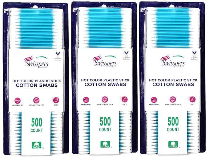 Swisspers Hot Color Cotton Swabs, 100% Cotton, Color Plastic Sticks, 500 per by Swisspers
