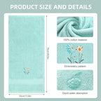 2 Pcs Daisy Hand Towels Teal Flower Bathroom Decor 14x29 Inch Embroidered 100% - Image 3
